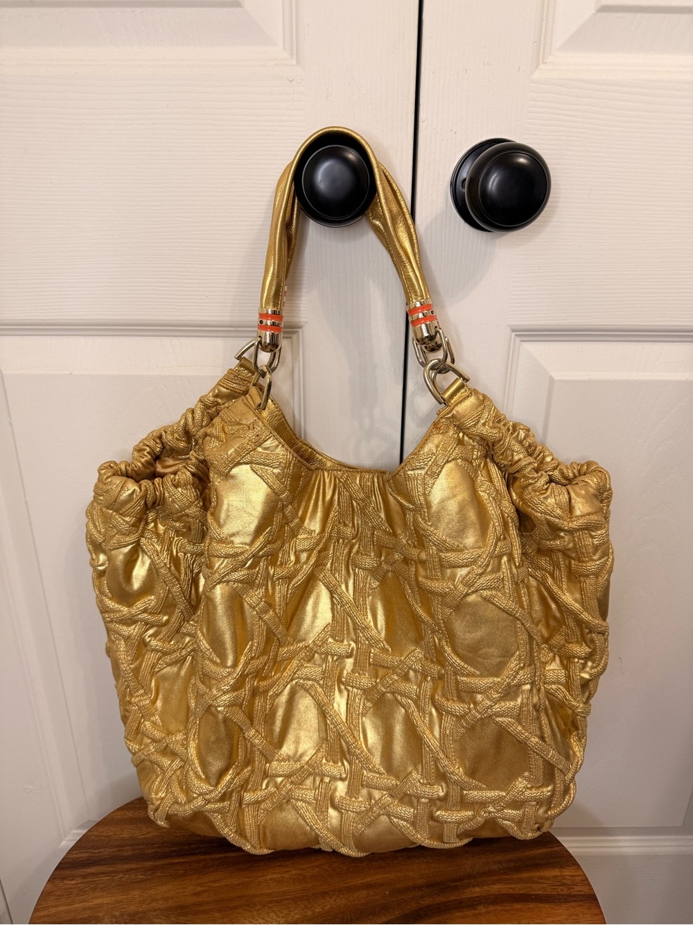 Stuart Weitzman for Paulette Carmella Mirri Metallic Gold Hobo Bag